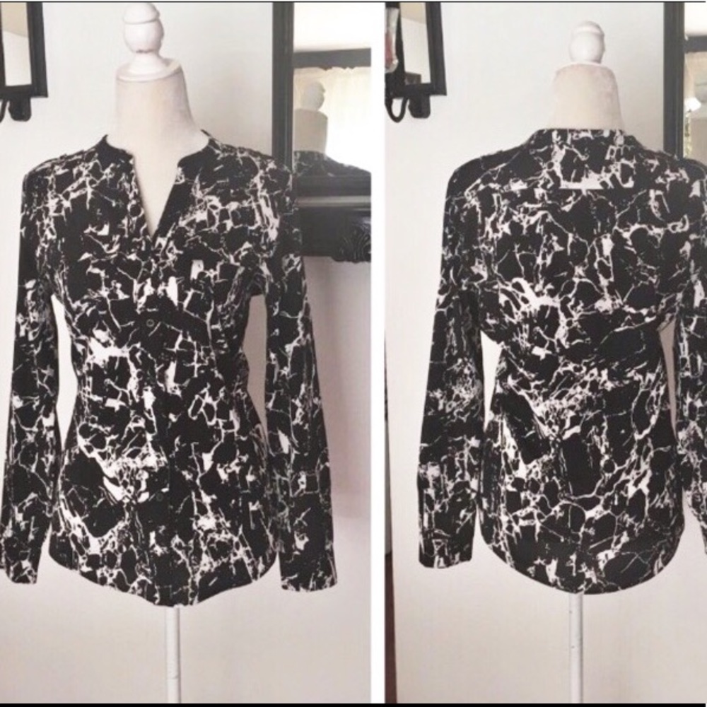 Calvin Klein Long Sleeve Black White Button Down Shirt Size Small